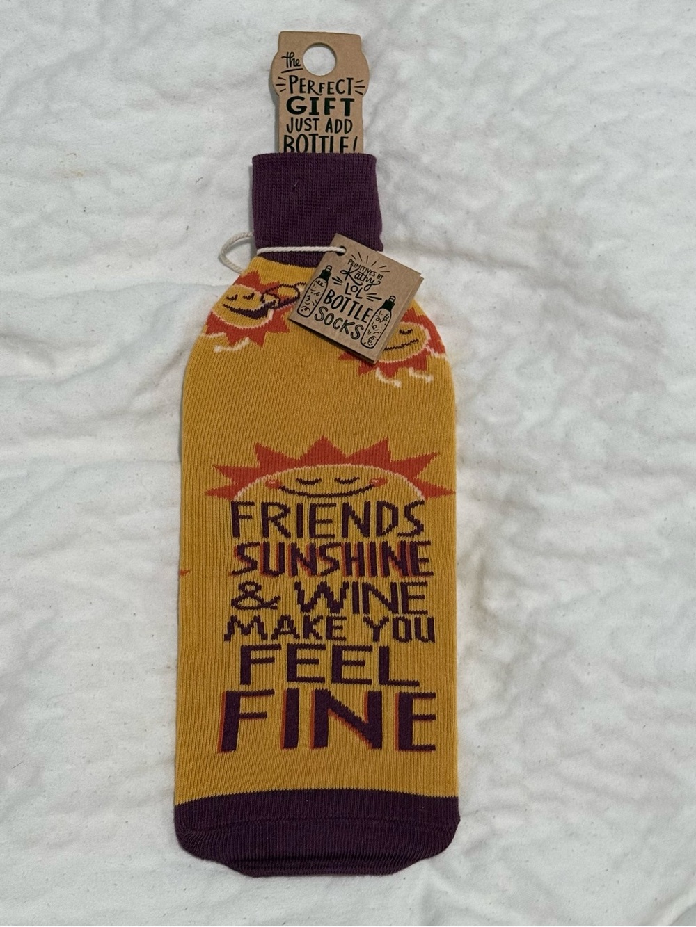 Primitives by Kathy Friends, Sunshine & Wine” Wine Bottle Sock - NWT